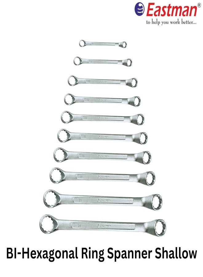 إيست مان مفاتيح ربط حلقية سداسية ثنائية من إيستمان - إزاحة ضحلة - مجموعة من 10 قطع من فولاذ الكروم والفاناديوم، Kit-07-100SD، مجموعة مفاتيح ربط للسيارات من فولاذ الكروم والفاناديوم، مطلية بالكروم، مثالية للأعمال الميكانيكية وأعمال السيارات (E-2007) - Image 5